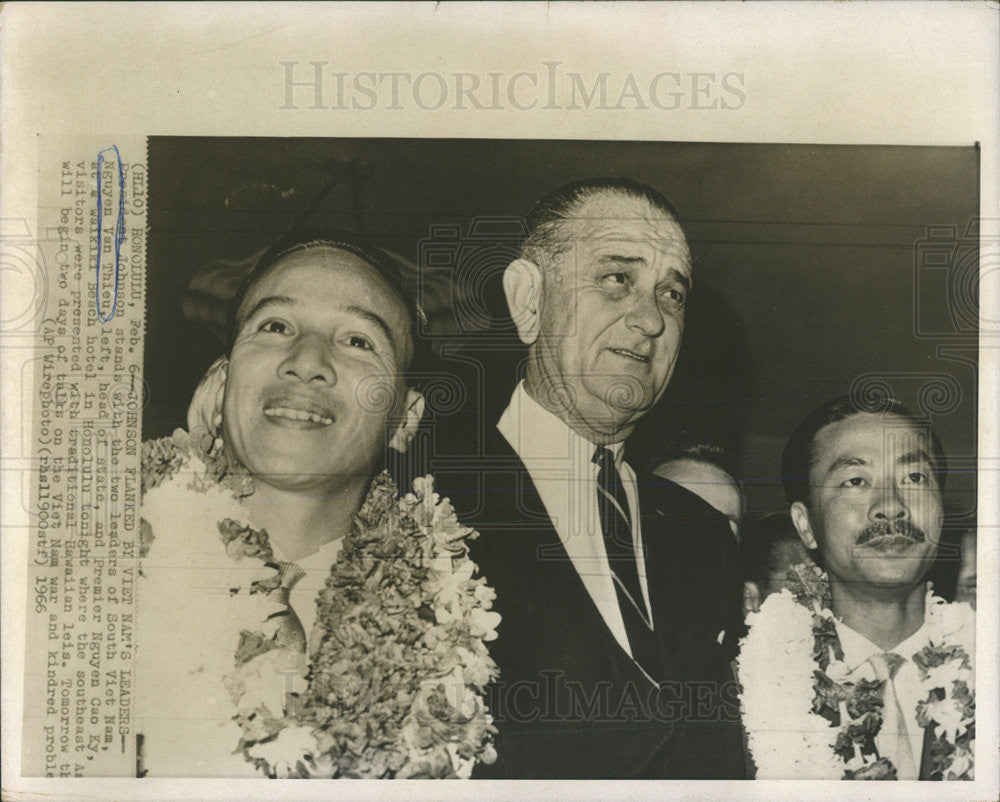 1966 Press Photo President Johnson Leader South Viet Nam Nguyen Van Thieu Cao Ky - Historic Images