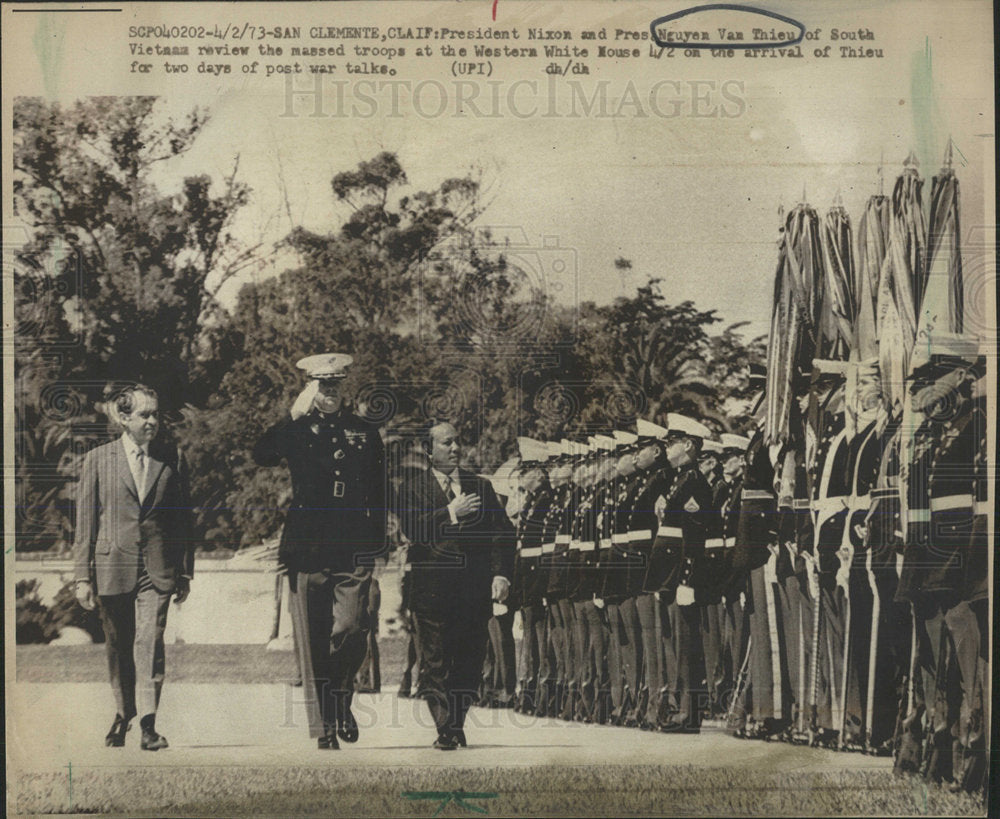 1973 Press Photo President Nixon Western White House South Vietnam Review Troop - Historic Images