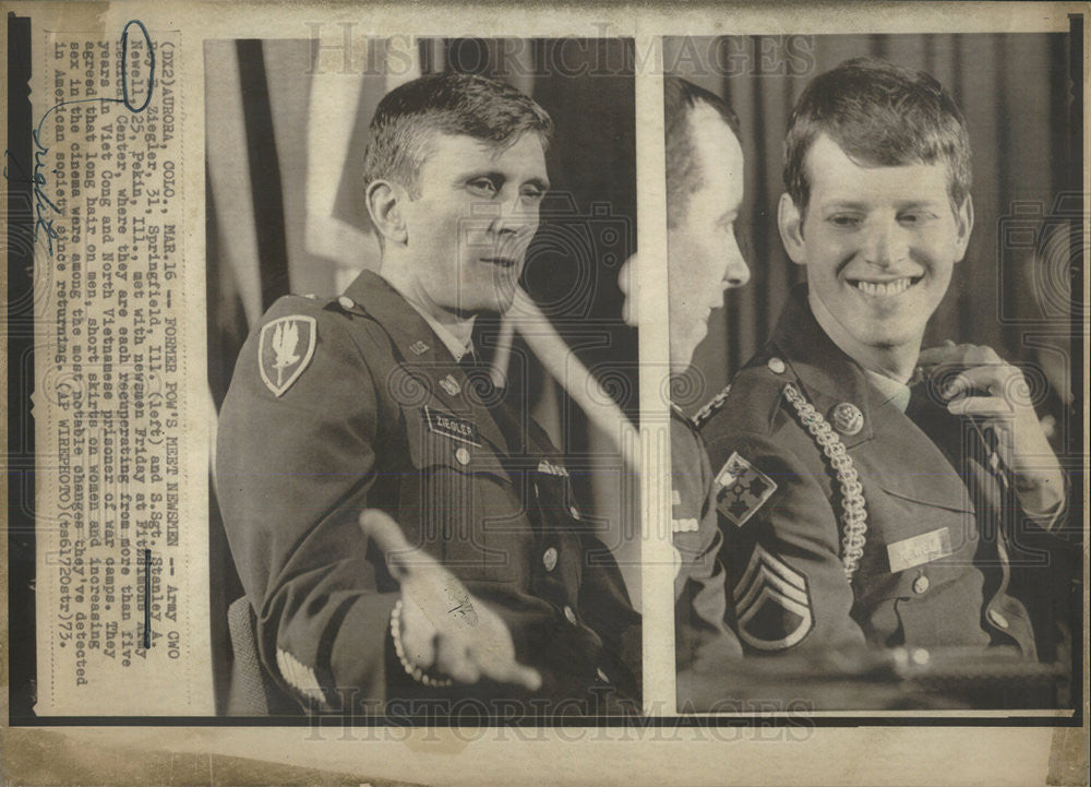 1973 Press Photo Army CWO Rey B. Ziegler Staff Sgt. Stanley A. Newell Hospital - Historic Images