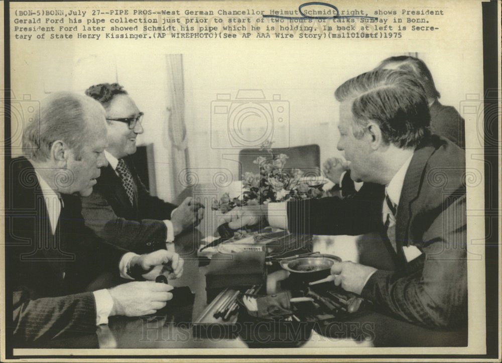 1975 Press Photo German Challenger Helmut Schmidt Gerald Ford Bonn Henary - Historic Images