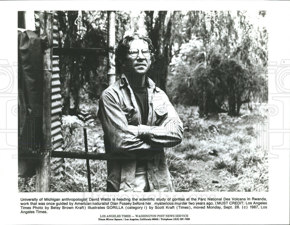 1987 Press Photo Anthropologist David Watts University Michigan Rwanda - Historic Images