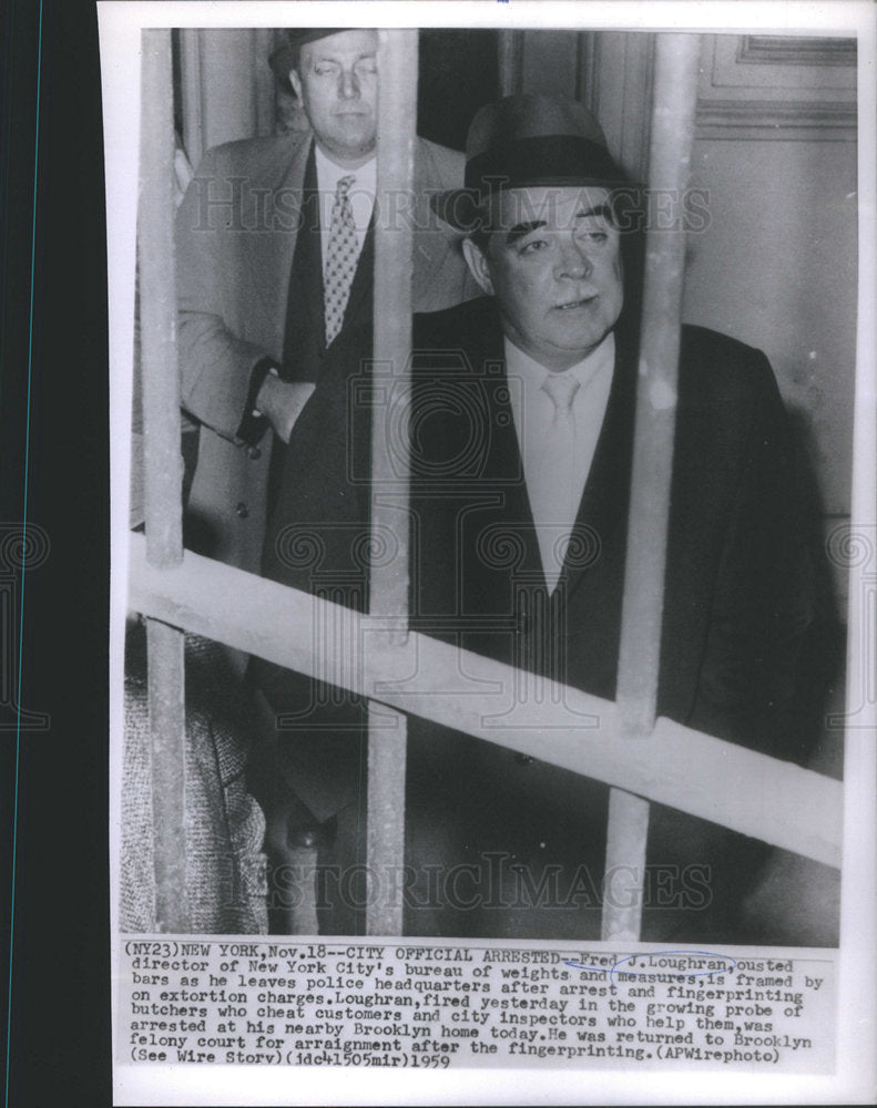 1959 Press Photo Fred J. Loughran arrested on extortion charges - Historic Images