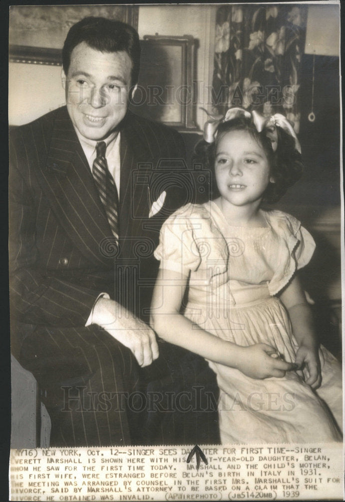 1939 Press Photo Singer Everett Marshall, Daughter Belan - Historic Images