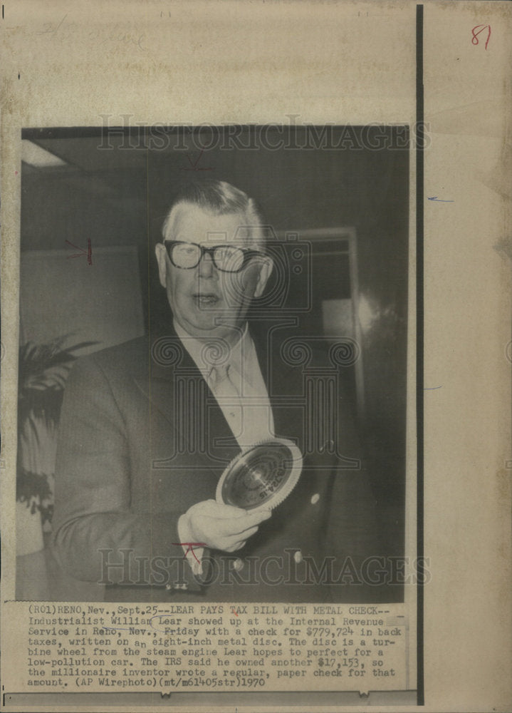 1970 INDUSTRIALIST WILLIAM LEAR  INTERNAL REVENUE SERVICE-Historic Images