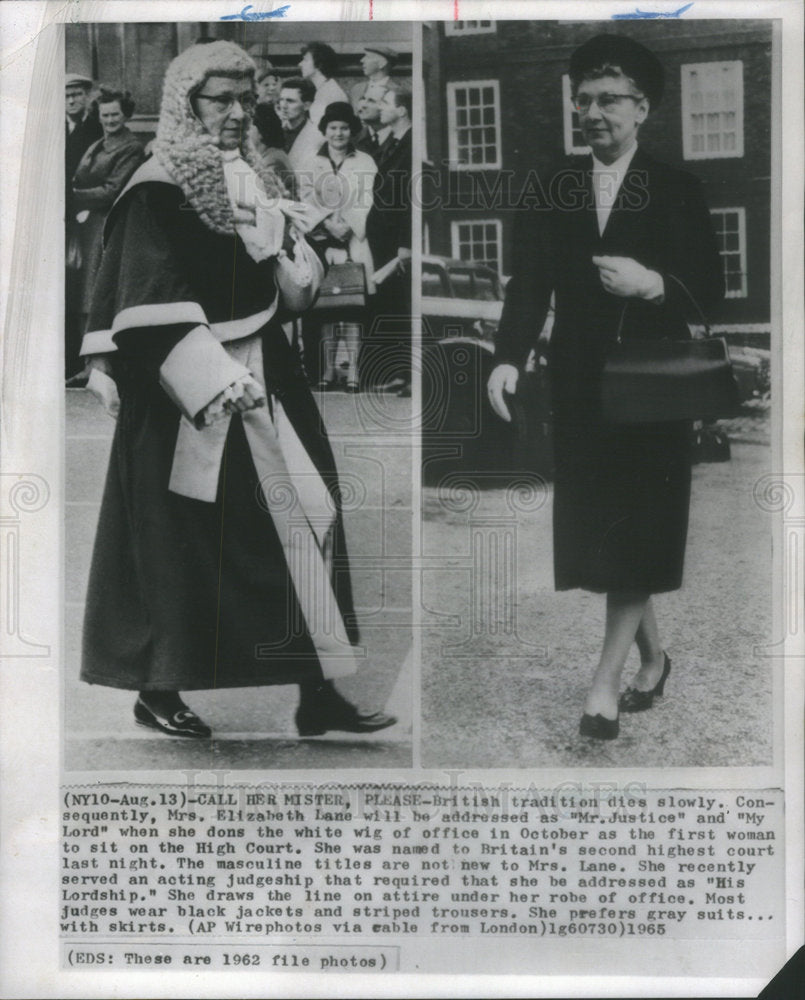 1965 First Woman On British High Court Mrs Elizabeth Lane N Wig-Historic Images