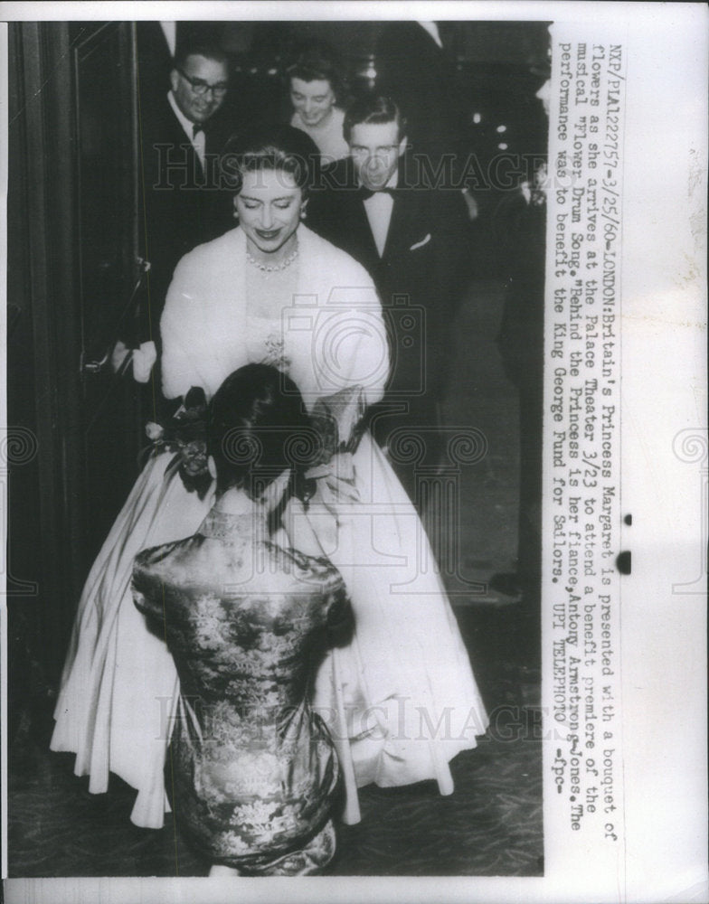 1960 Princess Margaret is Presented with Flowers as she Arrives-Historic Images