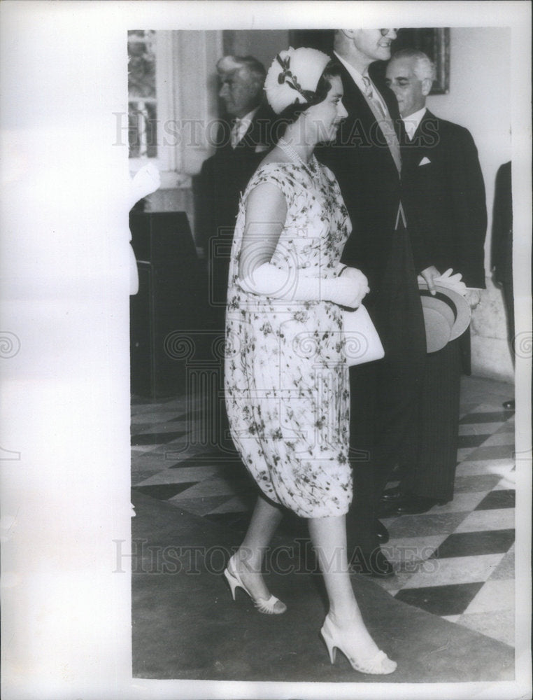 1959 Margaret British Embassy Lisbon Portugal Silk Print Dress - Historic Images