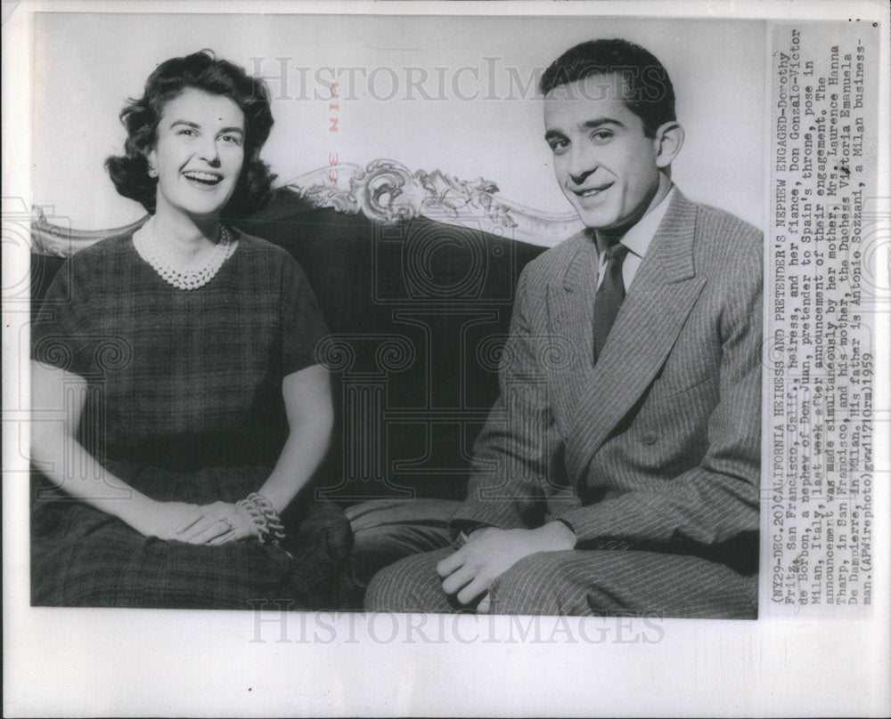 1959 Heiress Dorothy Fritz with fiance Don Gonzalo-Victor de Borbon-Historic Images