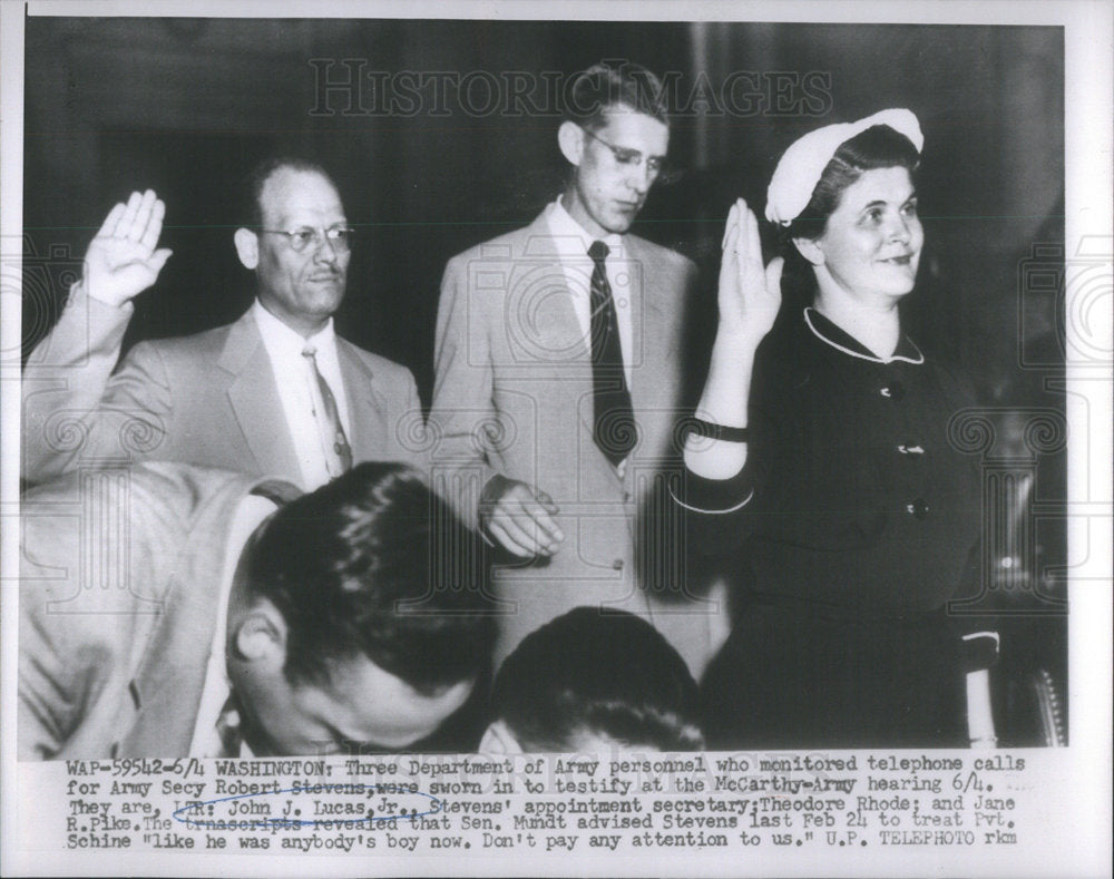 1954 Press Photo John Lucas Jr. Theodore Rhode Jane Pike Personnel Army - Historic Images