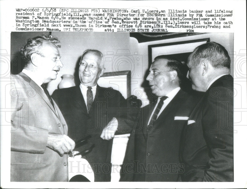 1958 Press Photo Carl L. Luers Illinois Banker FHA Director - Historic Images