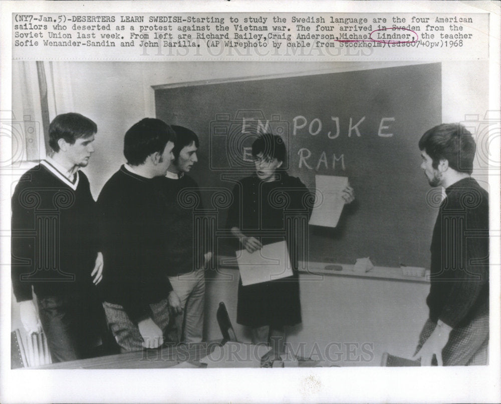 1968 Four American Sailors Start to Study the Swedish Language-Historic Images