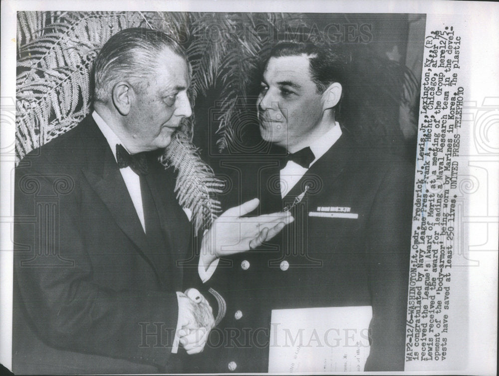 1952 Lt Cmdr Frederick Lewis Jr Congratulated Navy League President-Historic Images