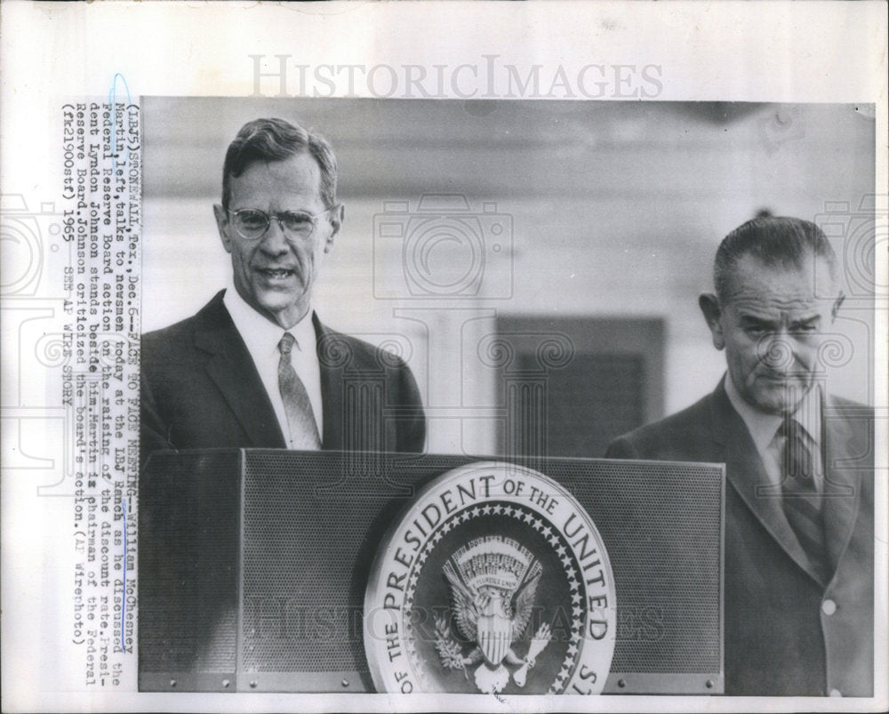 1965 William McChesney Martin talks President Lyndon Johnson newsman - Historic Images