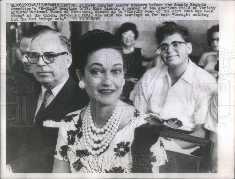 1962 Actress Dorothy Lamour Senate Rackets Committee hearings - Historic Images