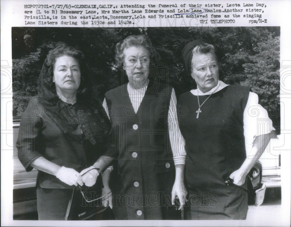 1963 Rosemary Lane, mrs Martha Lane Edwards and Lola Lane Hanlon.-Historic Images