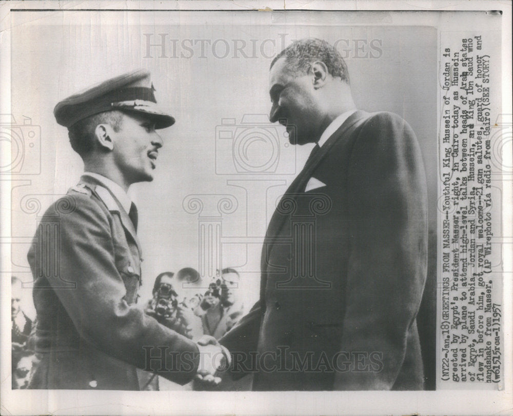 1957 King Hussein Of Jordan Greeted By Egypt&#39;s President Nasser - Historic Images