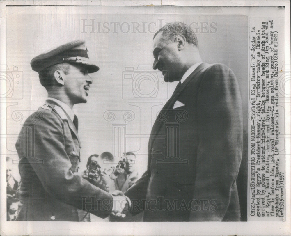 1957 King Hussein Of Jordan Greeted By Egypt's President Nasser - Historic Images