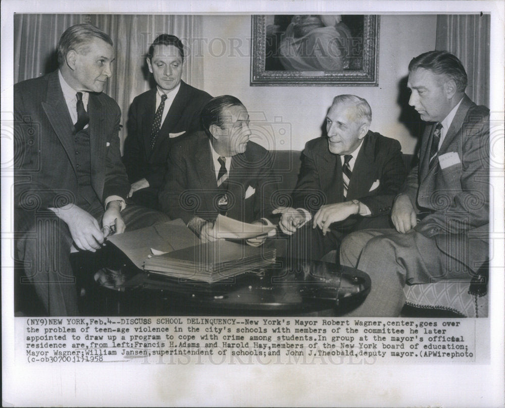 1958 Press Photo Robert Wagner New York Mayor city school William Jansen Admas - Historic Images