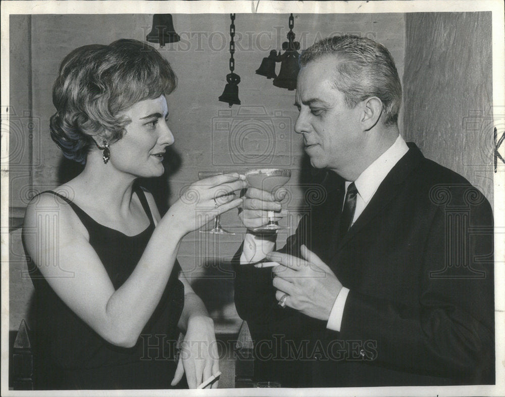 1963 Mrs Lawrence Klein Mr Robert Brown Hold Glass Casa Party Night-Historic Images