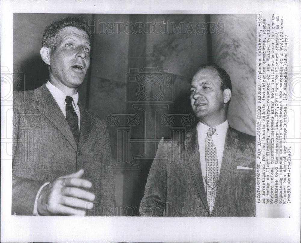 1957 Press Photo Lloyd Klenert United Textile Workers Union - Historic Images