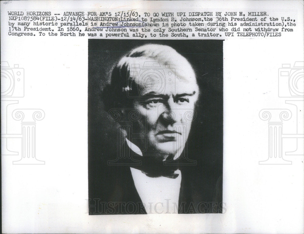 1963 Andrew Johnson Lyndon President US Southern Senator congress-Historic Images