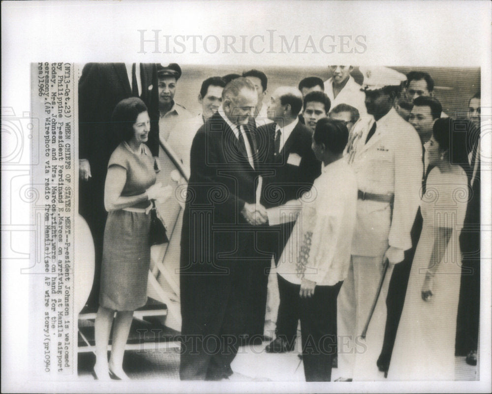 1966 Pres. Johnson is welcomed by Philippine Pres. Ferdinand Marcos-Historic Images