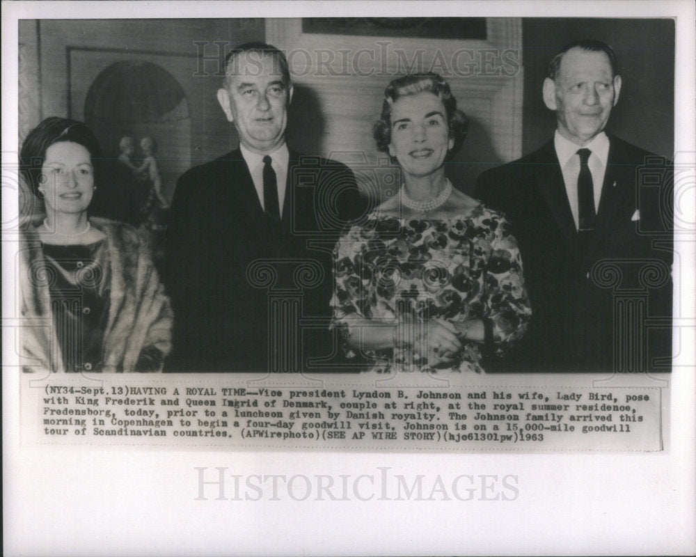 1963 Press Photo VP Johnson and wife Lady Bird with King Frederik and Queen Ingr - Historic Images