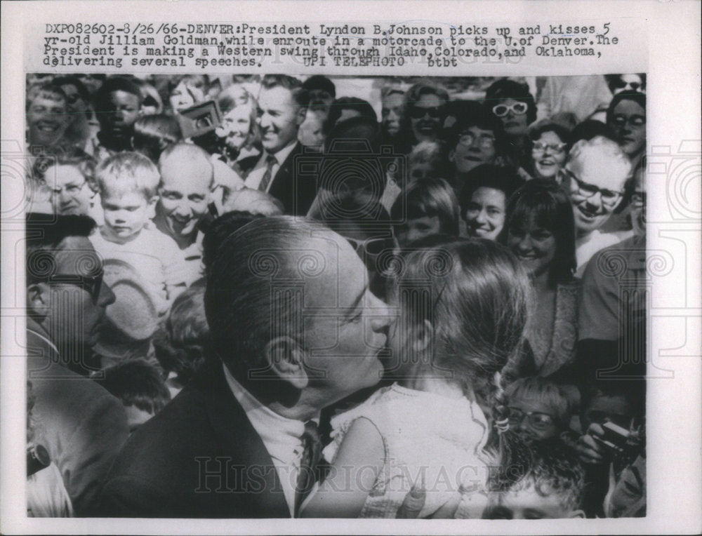 1966 Johnson Picks Up Kisses Jilliam Goldman Enroute Motorcade-Historic Images