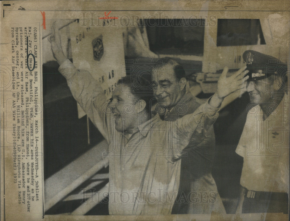 1973 Jubliant Jay Hess Waves Arms As Arrives At Clark Air Base-Historic Images