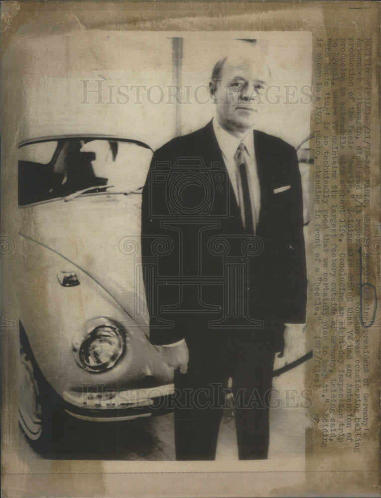 1972 RUDOLF LEIDING PRESIDENT  GERMANY&#39;S AUTOMAKER VOLKSWAGON-Historic Images