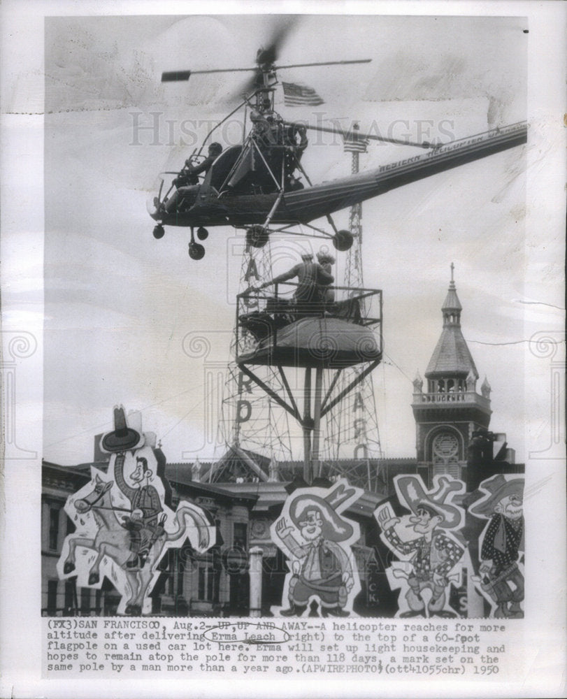 1950 Helicopter Altitude Erma Leach Flagpole Car San Francisco-Historic Images