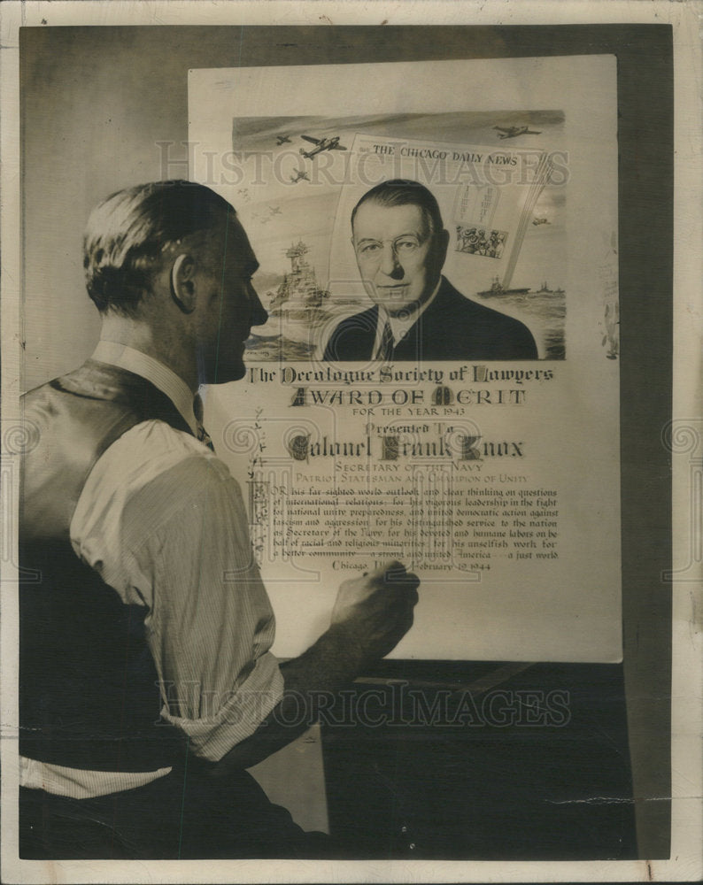 1944 Press Photo Frank Knox Secretary Navy Decalogue Society Lawyer Steinberg - Historic Images