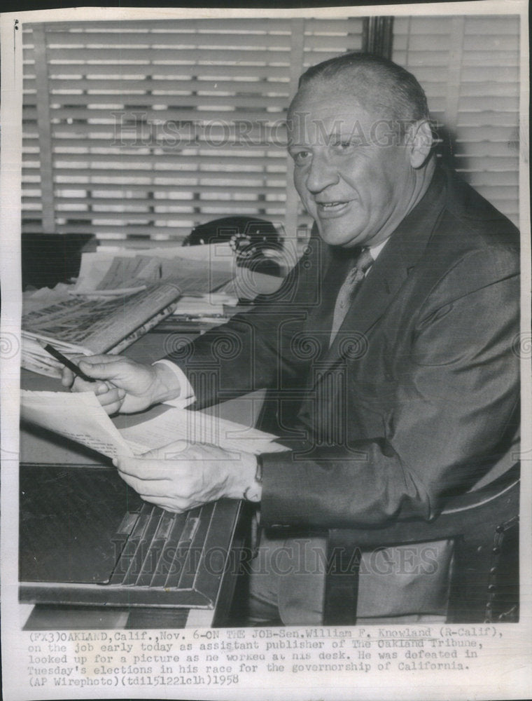 1958 Senator William Knowland Oakland Tribune publisher California-Historic Images