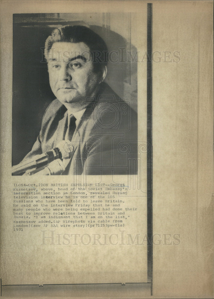 1971 George Kuznetsov Head Soviet Embassy Information Section London - Historic Images