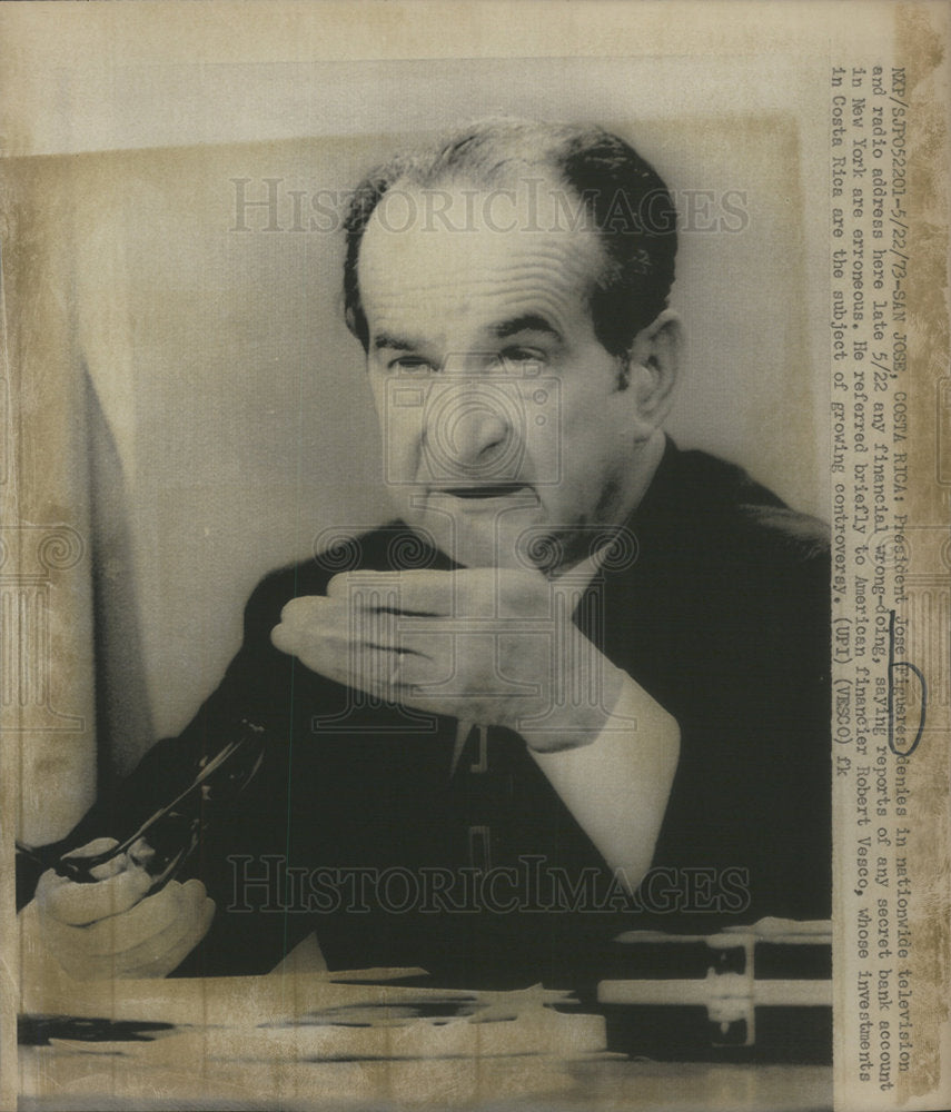 1973 President Jose Figueres television radio secret bank account - Historic Images