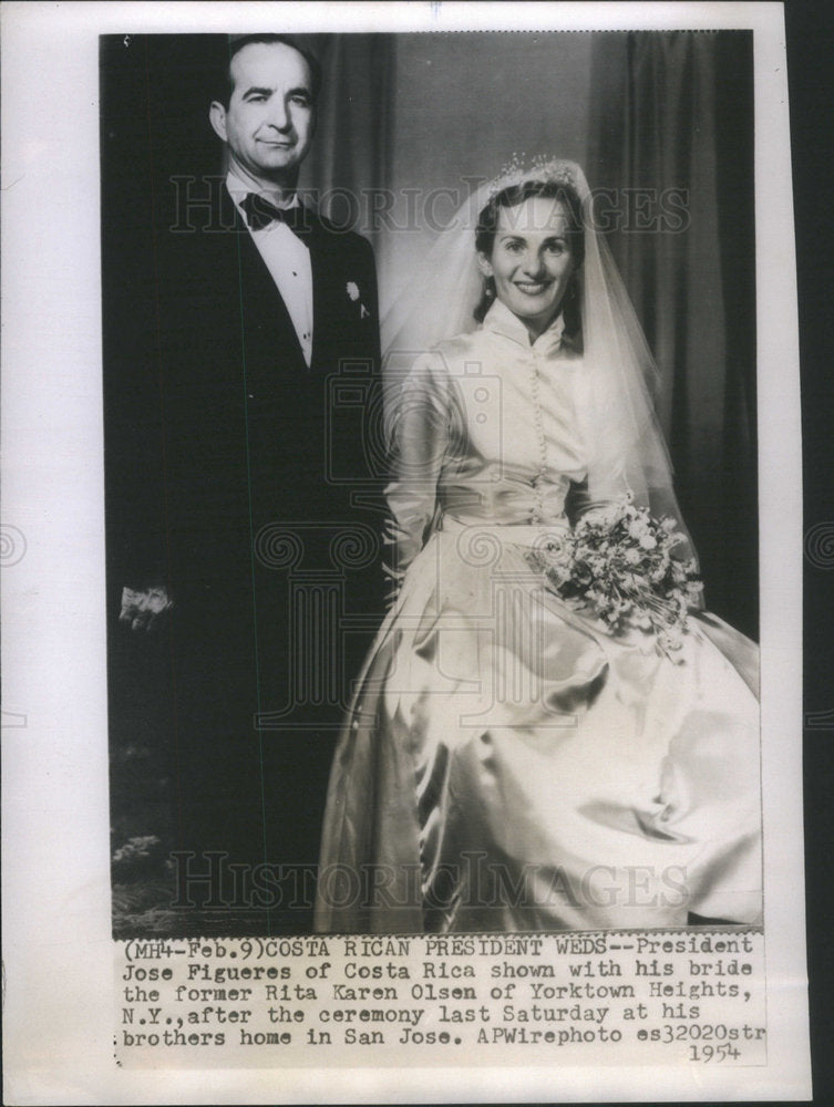 1954 PRESIDENT JOSE FIGUERES BRIDE FORMER RITA KAREN OLSEN NEW YORK - Historic Images