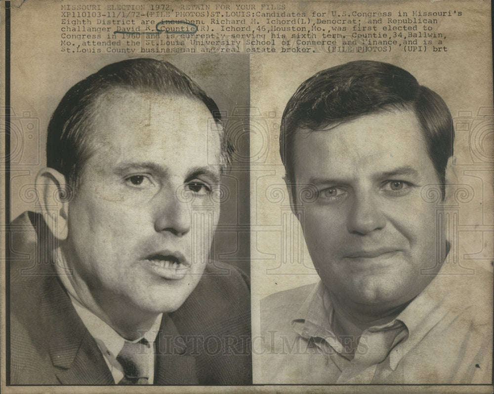 1972 Press Photo Richard Ichord & David Countie Run 4 Congress 4 Missouri - Historic Images