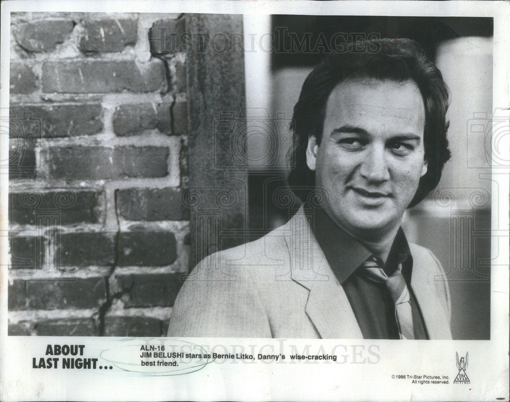 1987 Press Photo Jim Belushi stars Bernie Litko Danny cracking best friend-Historic Images