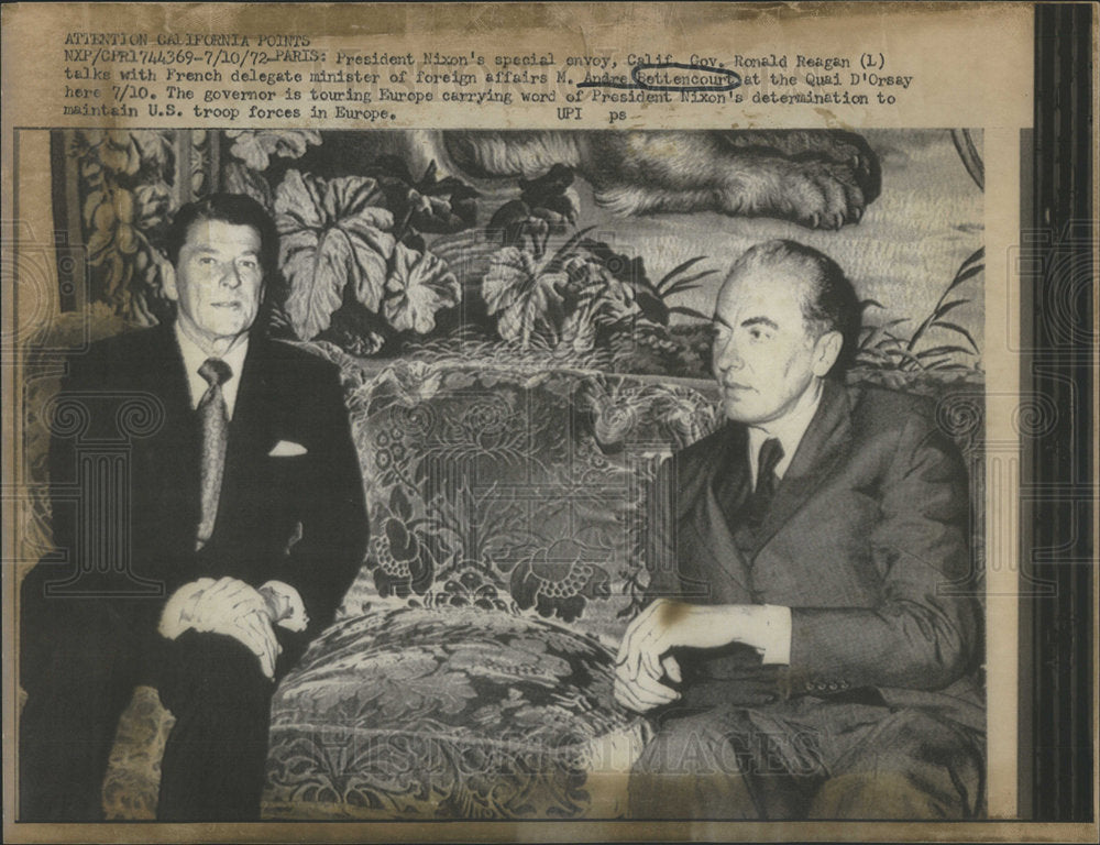 1972 Ronald Reagan with foreign affair minister Bettencourt.-Historic Images