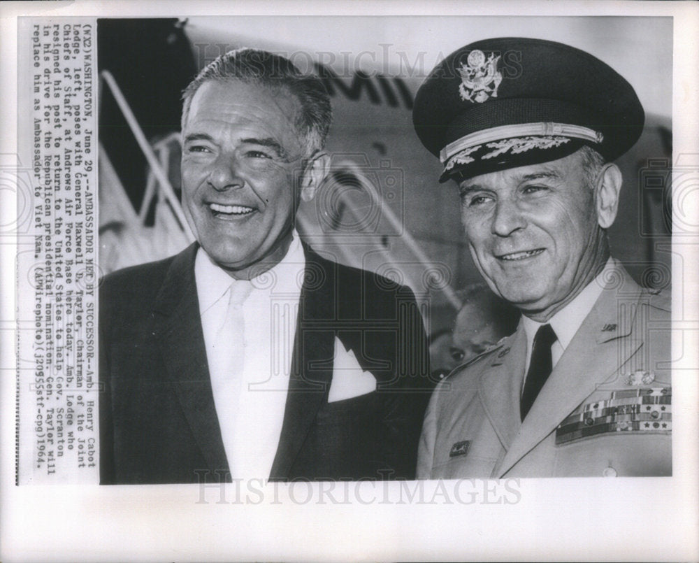 1964 Ambassador Henry Cabot Lodge Pose General Maxwell Taylor Staff - Historic Images