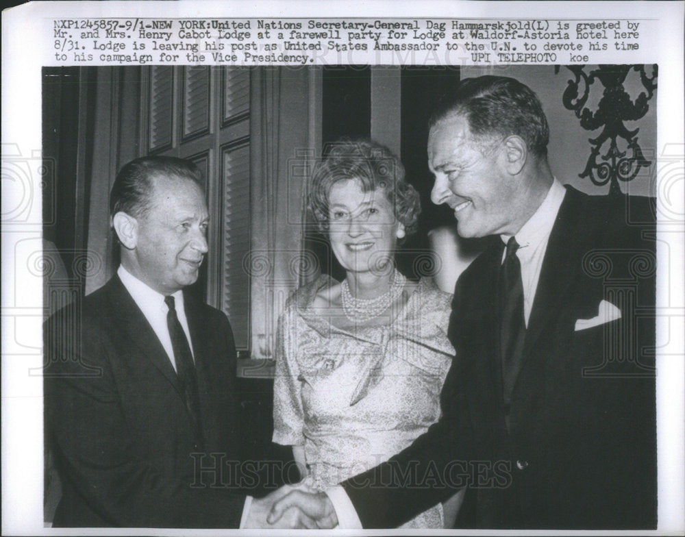 1960 Henry Cabot Lodge Dag Hammarskjold Secretary General Farewell-Historic Images