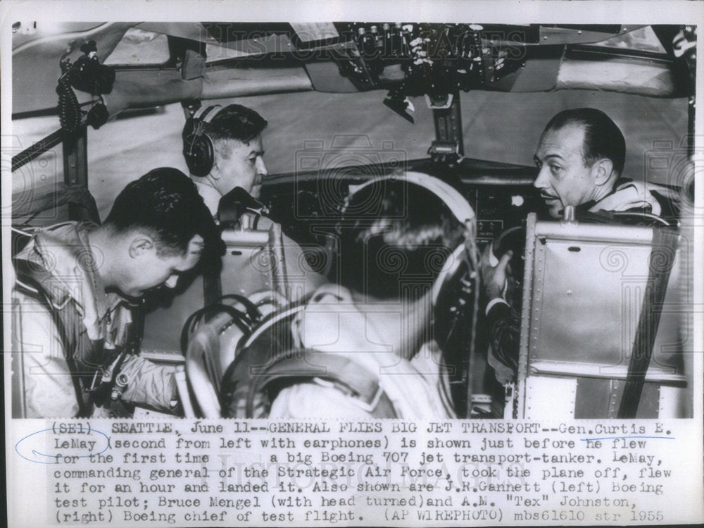 1956 Press Photo General Curtis Lenay earphones Gannett Tex Johnson Bruce - Historic Images