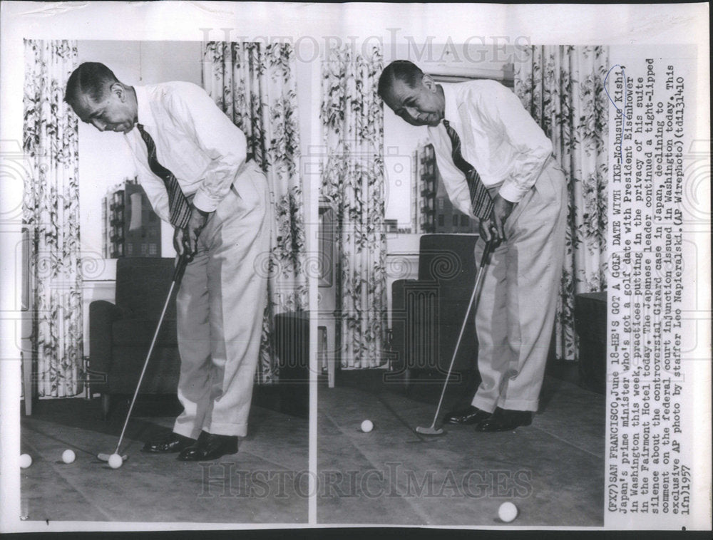 1957 Nobusuke Kisihi Japan Prime Minister Golf President Eisenhower-Historic Images