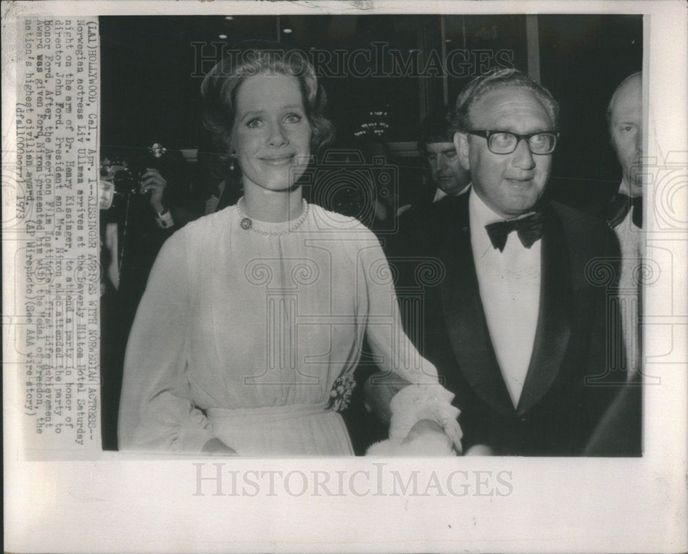 1973 Norwegian actress Liv Ullmann Dr Henry Kissinger attend party-Historic Images