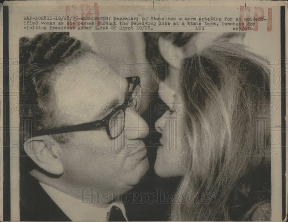 1975 Secretary of State Henry Kissinger Warmly Greets Mystery Woman-Historic Images