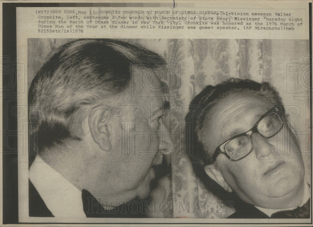 1976 Television newsman Walter Cronkite Henry Kissinger Dimes dinner-Historic Images