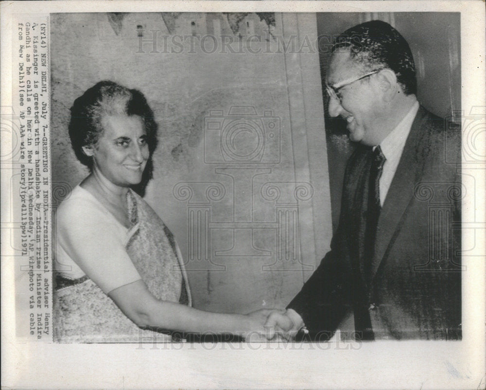 1971 Press Photo Adviser Henry Kissinger Indian Prime Minister Gandhi - Historic Images