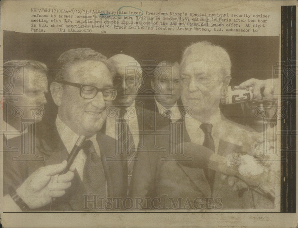 1971 Press Photo Henry Kissinger, David K. Bruce &amp; Arthur Watson In Paris - Historic Images