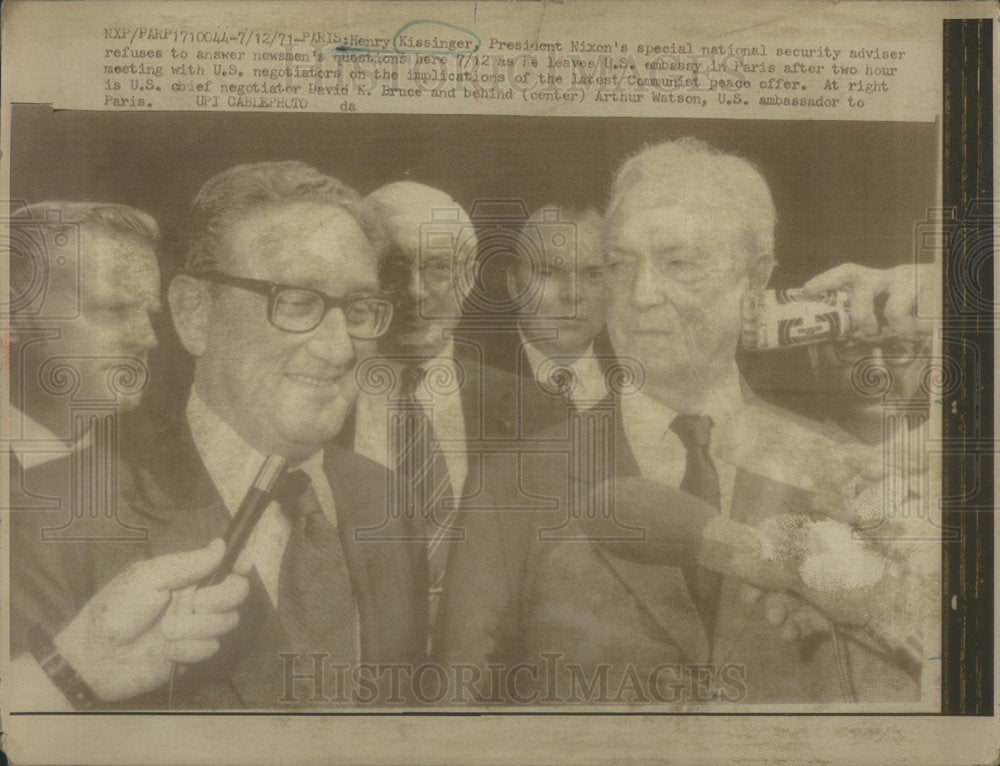 1971 Press Photo Henry Kissinger, David K. Bruce & Arthur Watson In Paris - Historic Images