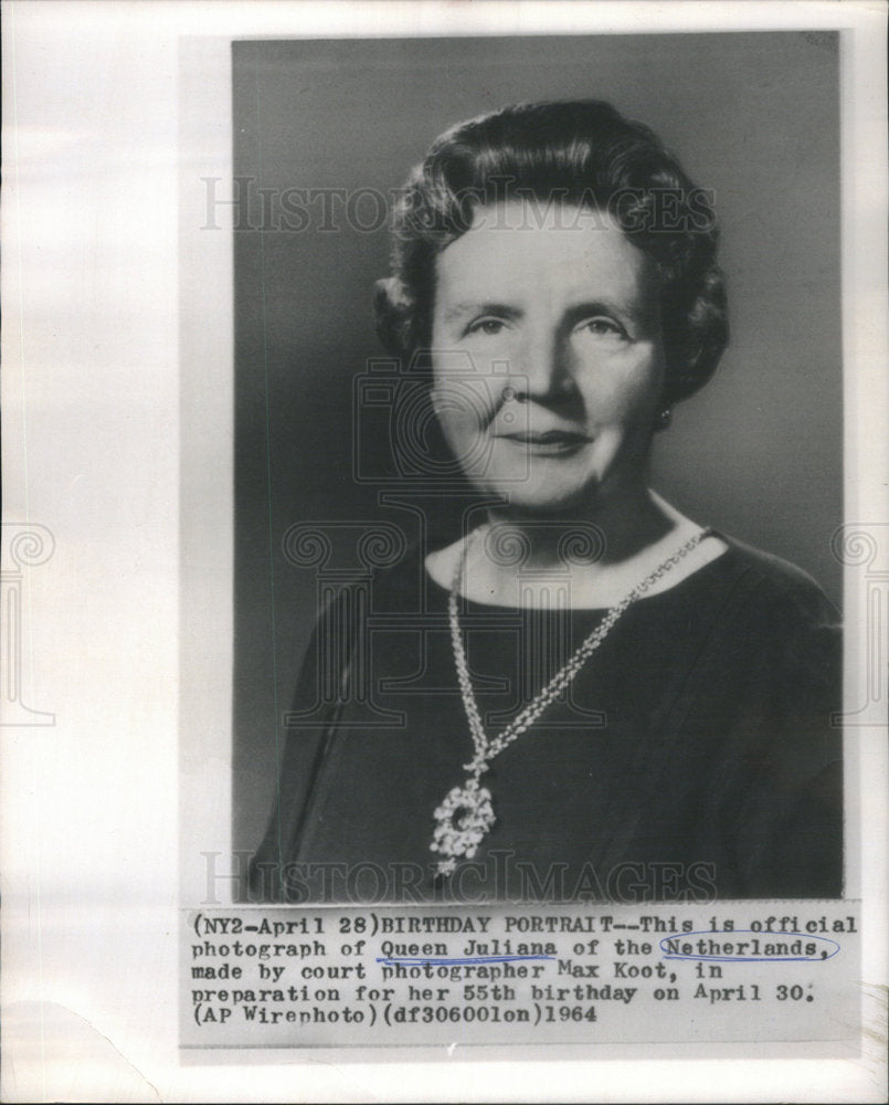 1964 Press Photo QUEEN JULIANA NETHERLANDS - Historic Images